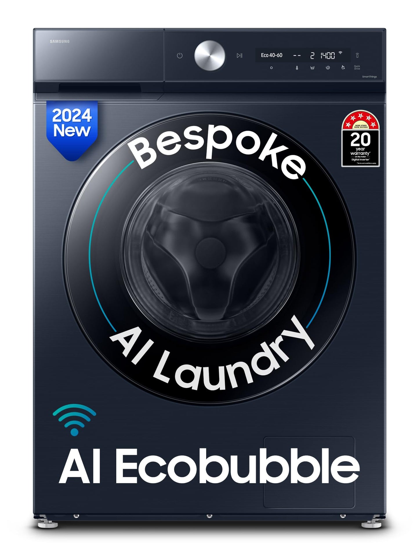 Samsung 12 kg, 5 Star, AI Control, Super Speed, Wi-Fi, Hygiene Steam with Inbuilt Heater, Digital Inverter, Fully-Automatic Front Load Washing Machine (WW12DB8B54GSTL, Navy) 
