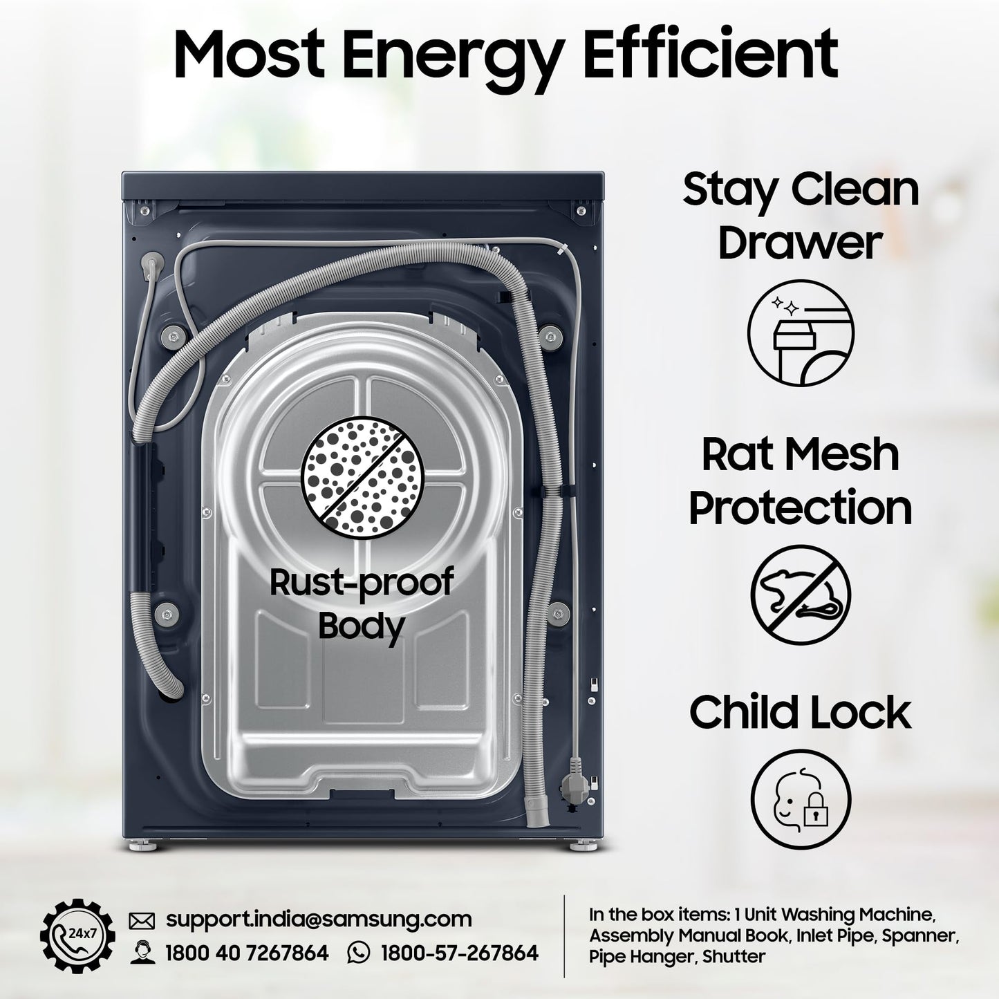 Samsung 12 kg, 5 Star, AI Control, Super Speed, Wi-Fi, Hygiene Steam with Inbuilt Heater, Digital Inverter, Fully-Automatic Front Load Washing Machine (WW12DB8B54GSTL, Navy) 