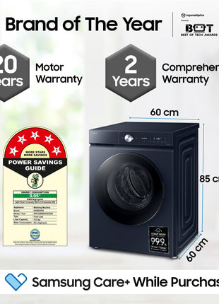 Samsung 12 kg, 5 Star, AI Control, Super Speed, Wi-Fi, Hygiene Steam with Inbuilt Heater, Digital Inverter, Fully-Automatic Front Load Washing Machine (WW12DB8B54GSTL, Navy) 