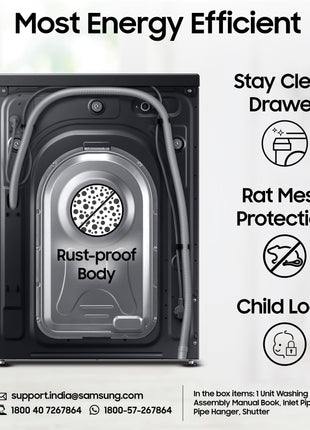 Samsung 12 kg, 5 Star, AI Control, Super Speed, Wi-Fi, Hygiene Steam with Inbuilt Heater, Digital Inverter, Fully-Automatic Front Load Washing Machine (WW12DG6B24ABTL, Black) 