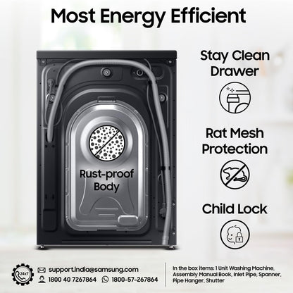 Samsung 12 kg, 5 Star, AI Control, Super Speed, Wi-Fi, Hygiene Steam with Inbuilt Heater, Digital Inverter, Fully-Automatic Front Load Washing Machine (WW12DG6B24ABTL, Black) 