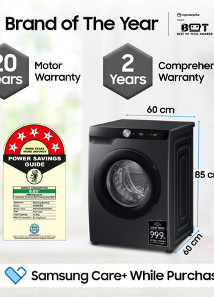 Samsung 12 kg, 5 Star, AI Control, Super Speed, Wi-Fi, Hygiene Steam with Inbuilt Heater, Digital Inverter, Fully-Automatic Front Load Washing Machine (WW12DG6B24ABTL, Black) 