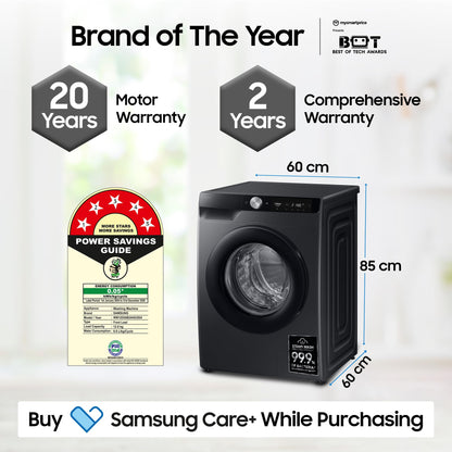Samsung 12 kg, 5 Star, AI Control, Super Speed, Wi-Fi, Hygiene Steam with Inbuilt Heater, Digital Inverter, Fully-Automatic Front Load Washing Machine (WW12DG6B24ABTL, Black) 