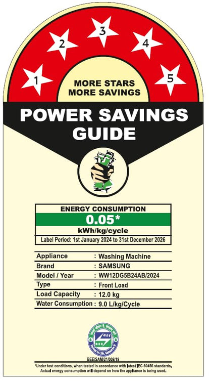 Samsung 12 kg, 5 Star, Super Speed, Wi-Fi, Hygiene Steam with Inbuilt Heater, Digital Inverter, Fully-Automatic Front Load Washing Machine (WW12DG5B24ABTL, Black) 