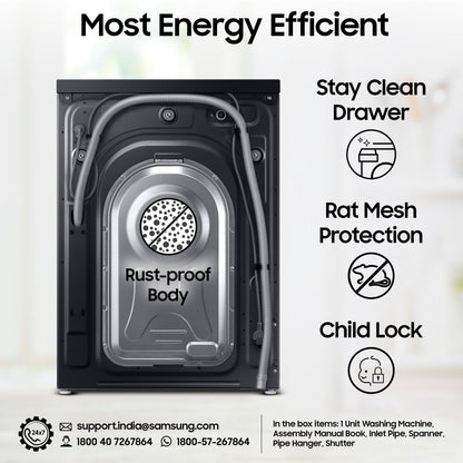 Samsung 12 kg, 5 Star, Super Speed, Wi-Fi, Hygiene Steam with Inbuilt Heater, Digital Inverter, Fully-Automatic Front Load Washing Machine (WW12DG5B24ABTL, Black) 