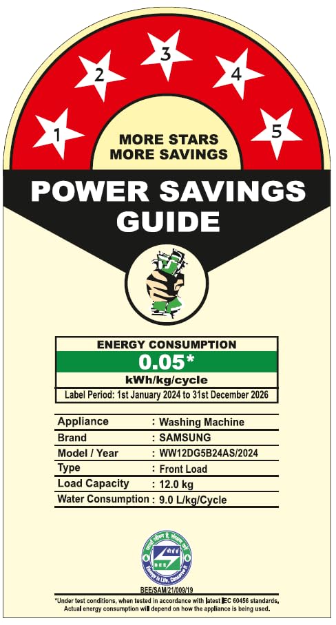 Samsung 12 kg, 5 Star, Super Speed, Wi-Fi, Hygiene Steam with Inbuilt Heater, Digital Inverter, Fully-Automatic Front Load Washing Machine (WW12DG5B24ASTL, Navy) 