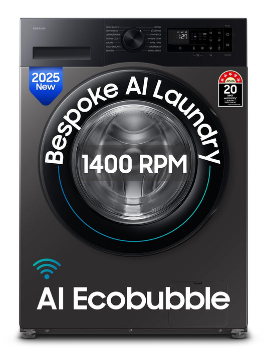 Samsung 12 kg, 5star, AI Ecobubble, Super Speed, Wi-Fi, Hygiene Steam with Inbuilt Heater, Digital Inverter, Fully-Automatic Front Load Washing Machine (WW12DG5B24AXTL, Inox) 
