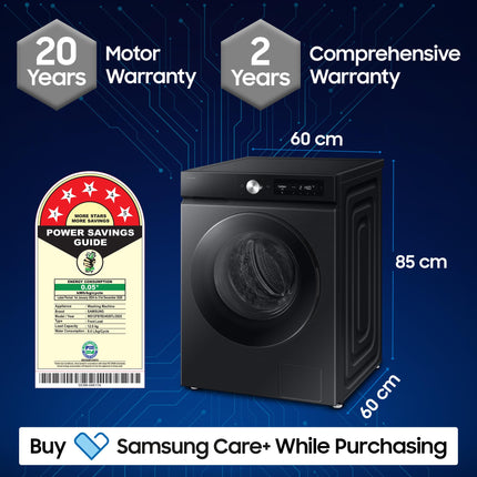 Samsung 12 kg (Wash) / 7 kg (Dry), 5 Star, AI EcoBubble, AI Control, AI Energy Mode, Air Wash, Hygiene Steam, Wi-Fi, Digital Inverter, Fully-Automatic Front Load Washer Dryer (WD12FB7B34GBTL, Black) 