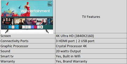 Samsung 163 cm (65 inches) Wondertainment Series 4K Ultra HD LED Smart TV UA65TUE60AKBXL (Titan Gray) 