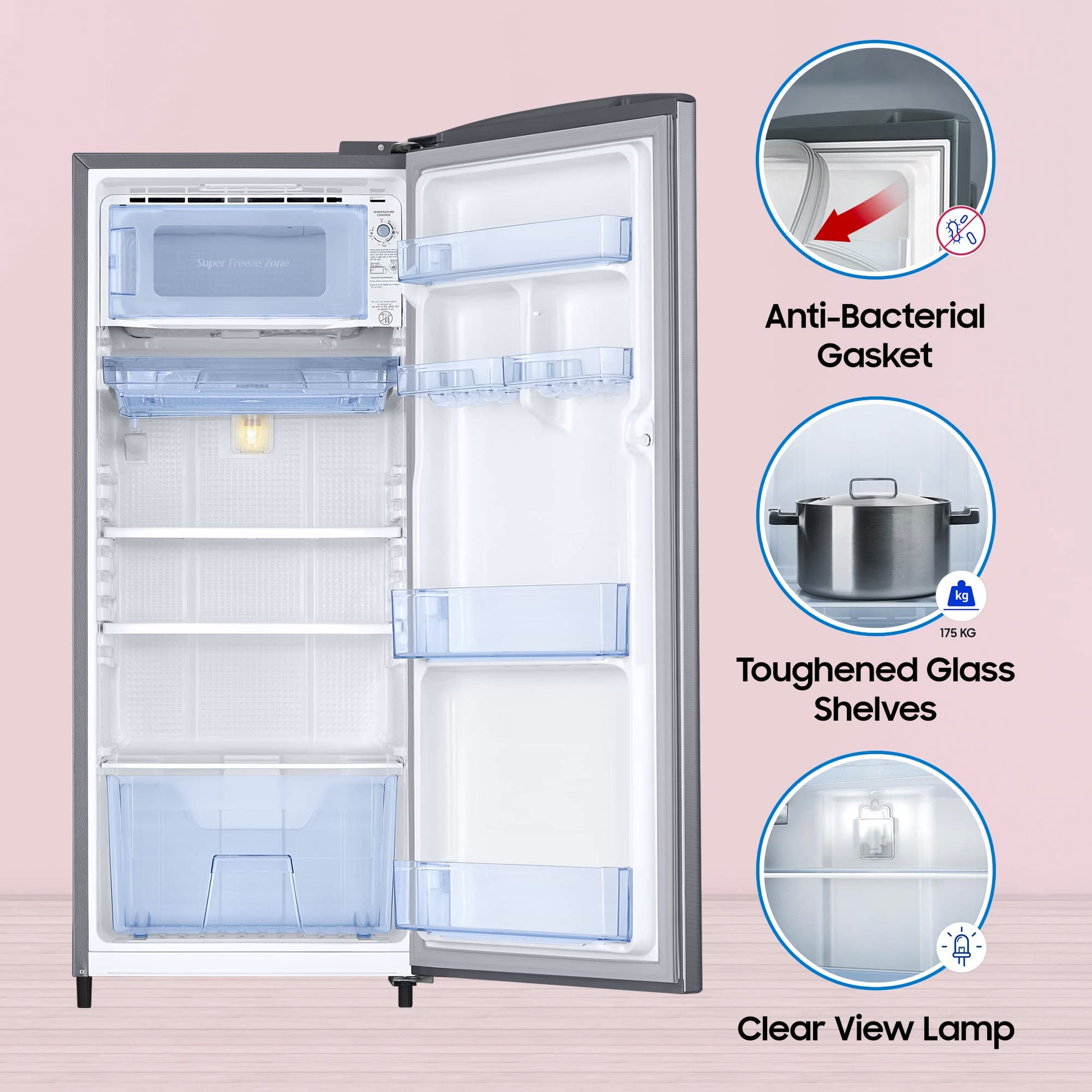Samsung 183 L, 3 Star, Digital Inverter, Direct-Cool Single Door Refrigerator (RR20C1723S8/HL, Silver, Elegant Inox) 