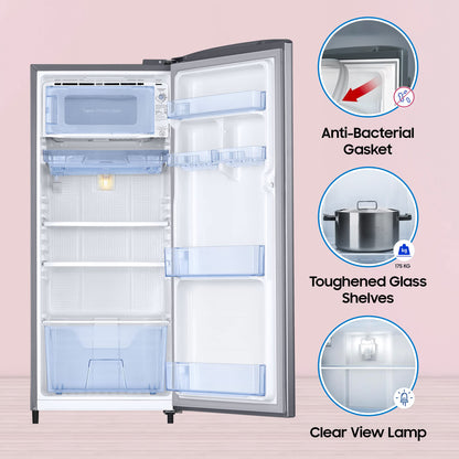 Samsung 183 L, 3 Star, Digital Inverter, Direct-Cool Single Door Refrigerator (RR20C1723S8/HL, Silver, Elegant Inox) 