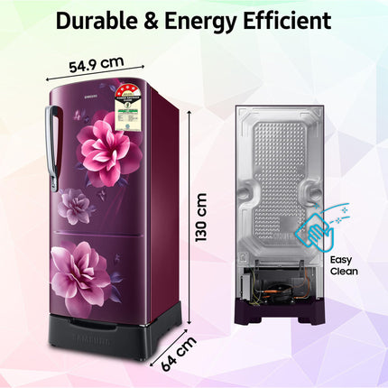 Samsung 183 L, 4 Star, Digital Inverter, Direct-Cool Single Door Refrigerator (RR20C1824CR/HL, Red, Camellia Purple, Base Stand Drawer) 
