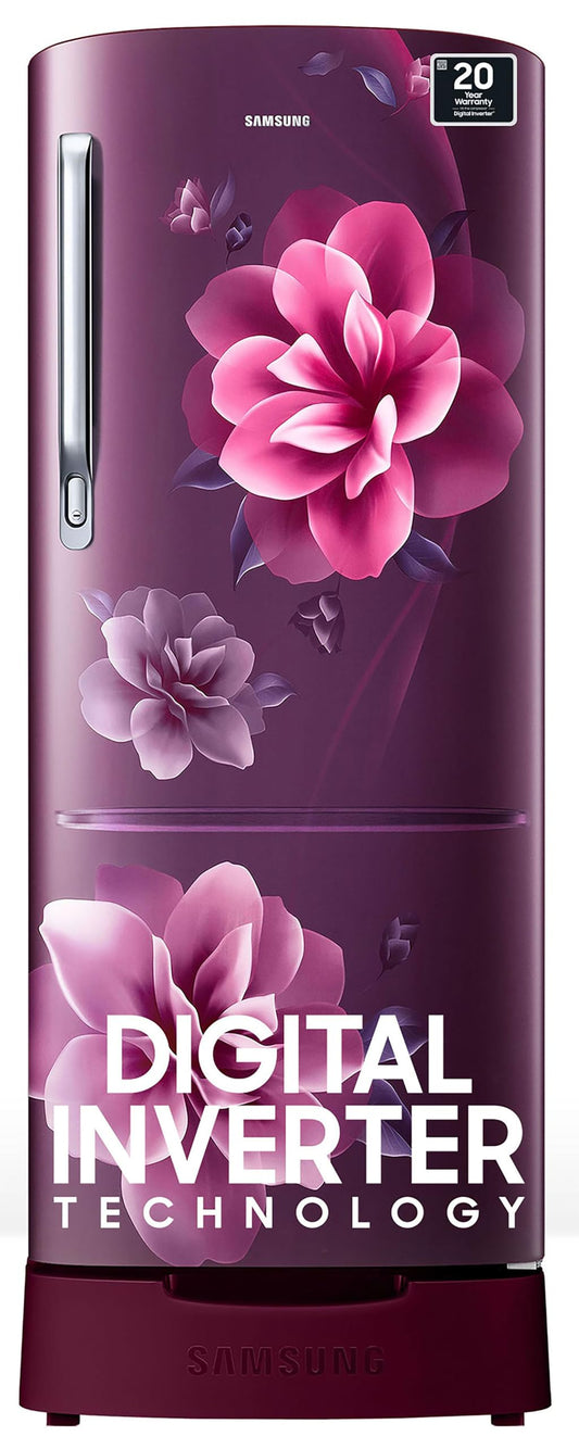 Samsung 183 L, 4 Star, Digital Inverter, Direct-Cool Single Door Refrigerator (RR20C1824CR/HL, Red, Camellia Purple, Base Stand Drawer) 