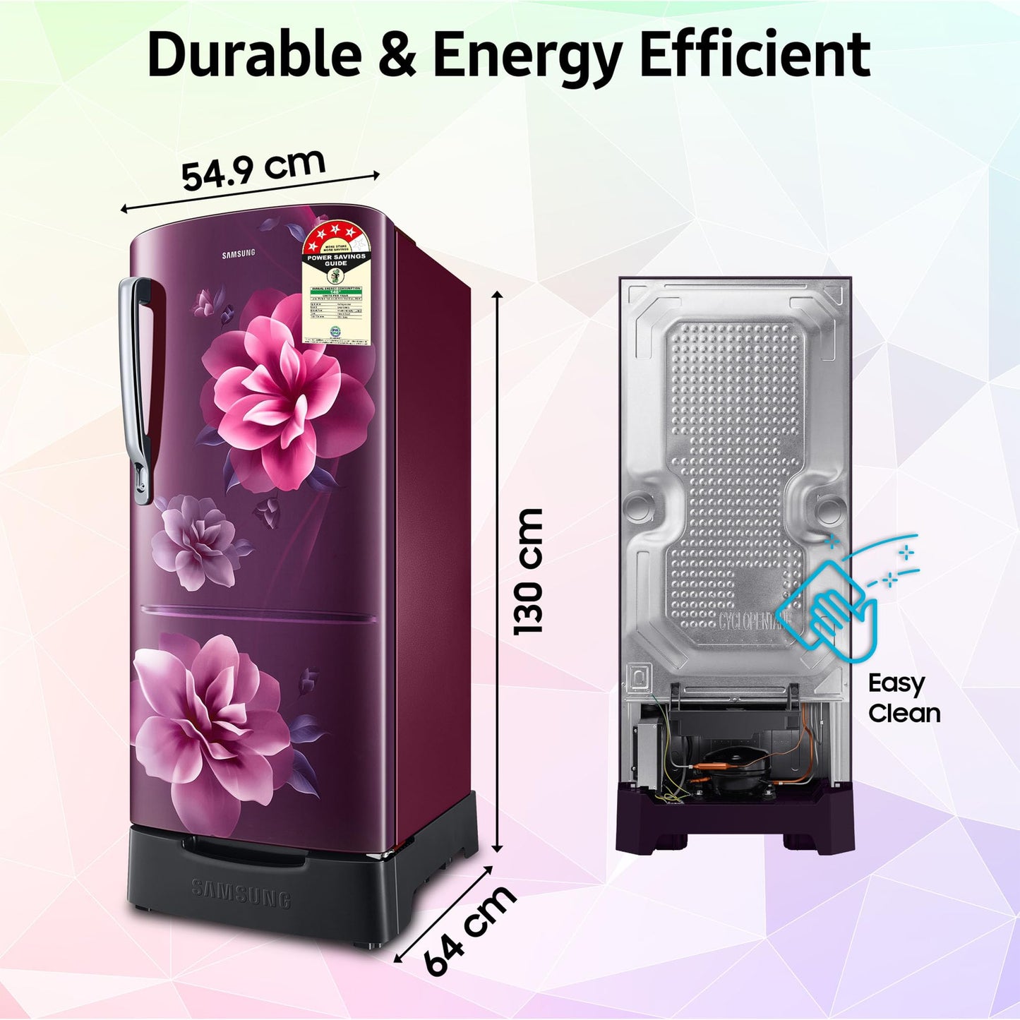 Samsung 183 L, 4 Star, Digital Inverter, Direct-Cool Single Door Refrigerator (RR20C1824CR/HL, Red, Camellia Purple, Base Stand Drawer) 