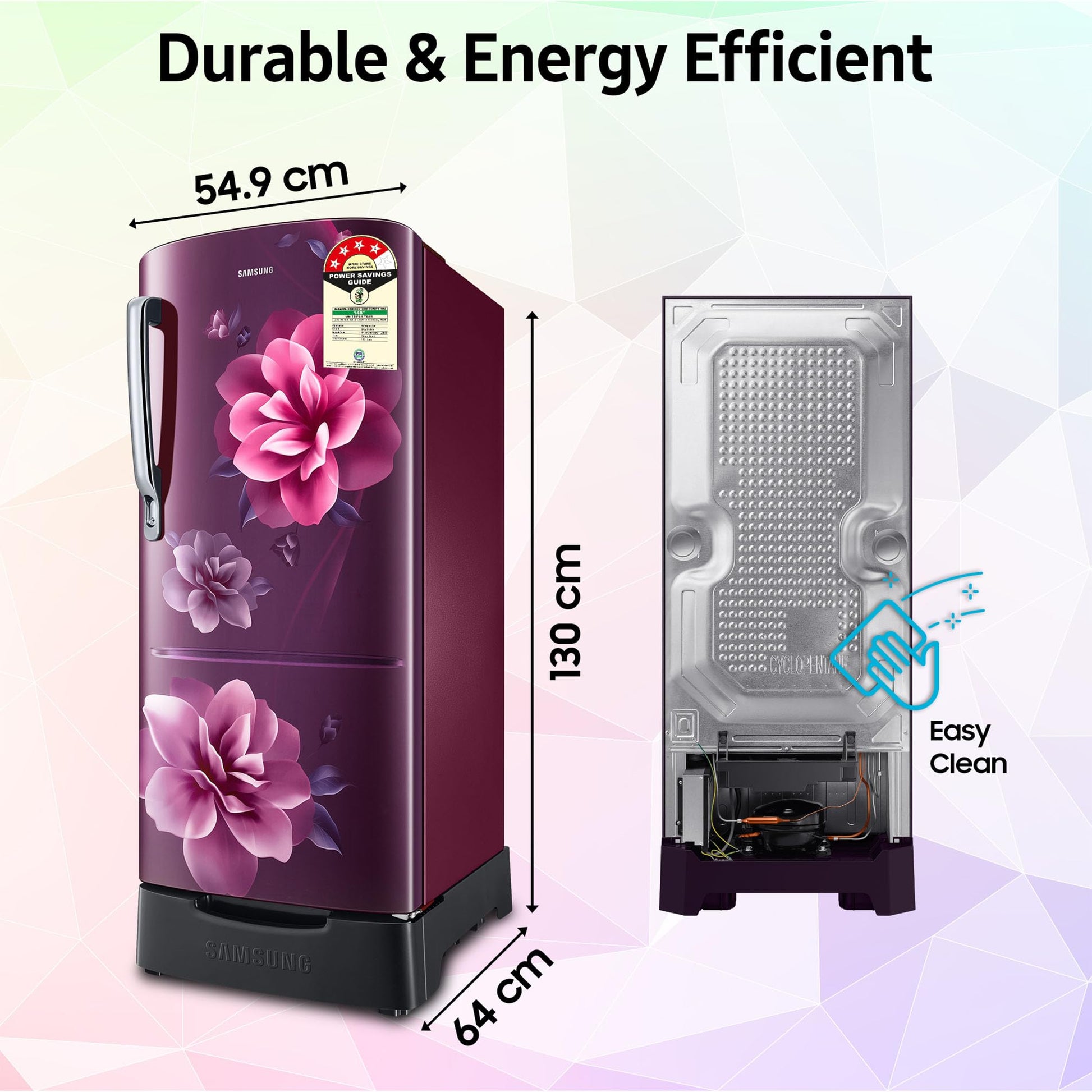 Samsung 183 L, 4 Star, Digital Inverter, Direct-Cool Single Door Refrigerator (RR20C1824CR/HL, Red, Camellia Purple, Base Stand Drawer) 