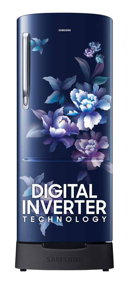 Samsung 183 L, 4 Star, Digital Inverter, Direct-Cool Single Door Refrigerator (RR20C1824HV/HL, Himalaya poppy Blue, Base Stand Drawer) 