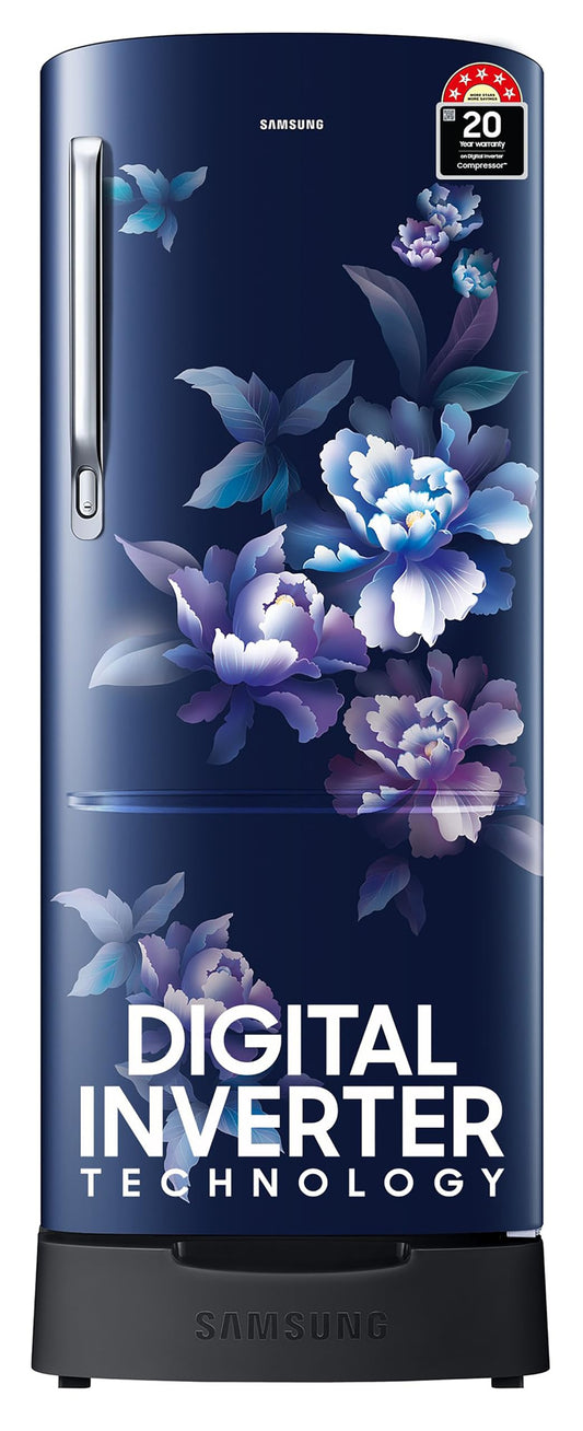 Samsung 183 L, 5 Star, Digital Inverter, Direct-Cool Single Door Refrigerator (RR20D2825HV/NL, Himalaya Poppy Blue, Base Stand Drawer) 