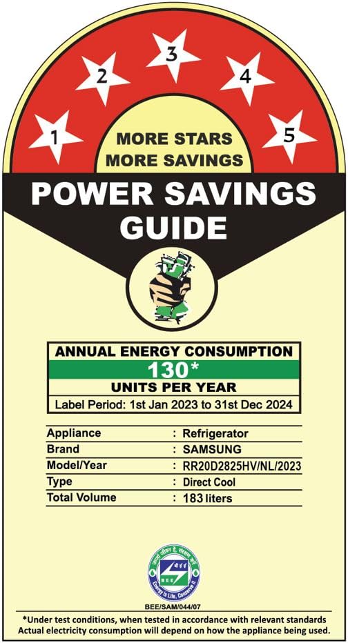 Samsung 183 L, 5 Star, Digital Inverter, Direct-Cool Single Door Refrigerator (RR20D2825HV/NL, Himalaya Poppy Blue, Base Stand Drawer) 