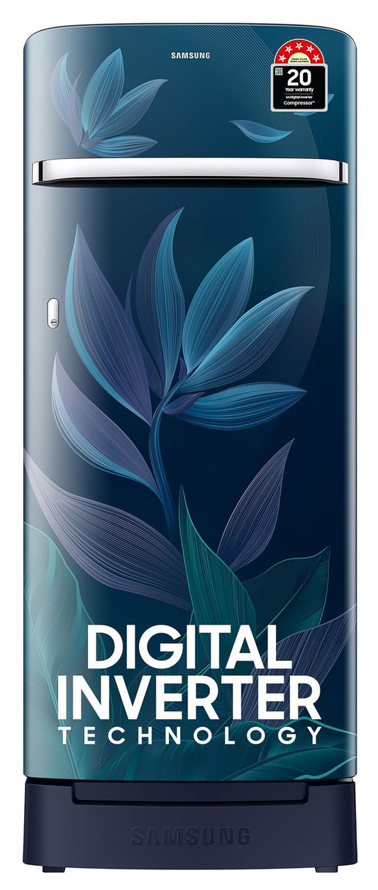Samsung 215 L, 5 Star, Digital Inverter, Direct-Cool Single Door Refrigerator (RR23D2H359U/HL, Paradise Bloom Blue, Base Stand Drawer) 
