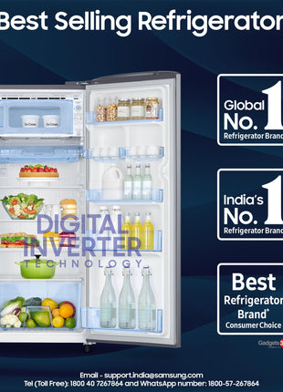 Samsung 223 L, 3 Star Inverter Direct-Cool Single Door Refrigerator (RR24C2723S8/NL, Silver, Elegant Inox) 