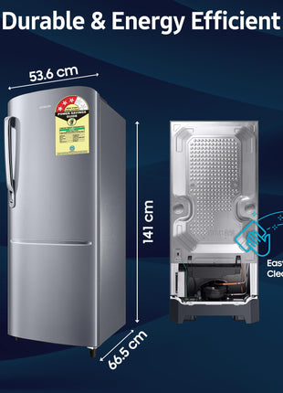 Samsung 223 L, 3 Star Inverter Direct-Cool Single Door Refrigerator (RR24C2723S8/NL, Silver, Elegant Inox) 