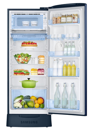 Samsung 223L 3 Star Inverter Direct-Cool Single Door Refrigerator Appliance (RR24C2823CU/NL,Camellia Blue) Base Stand Drawer 