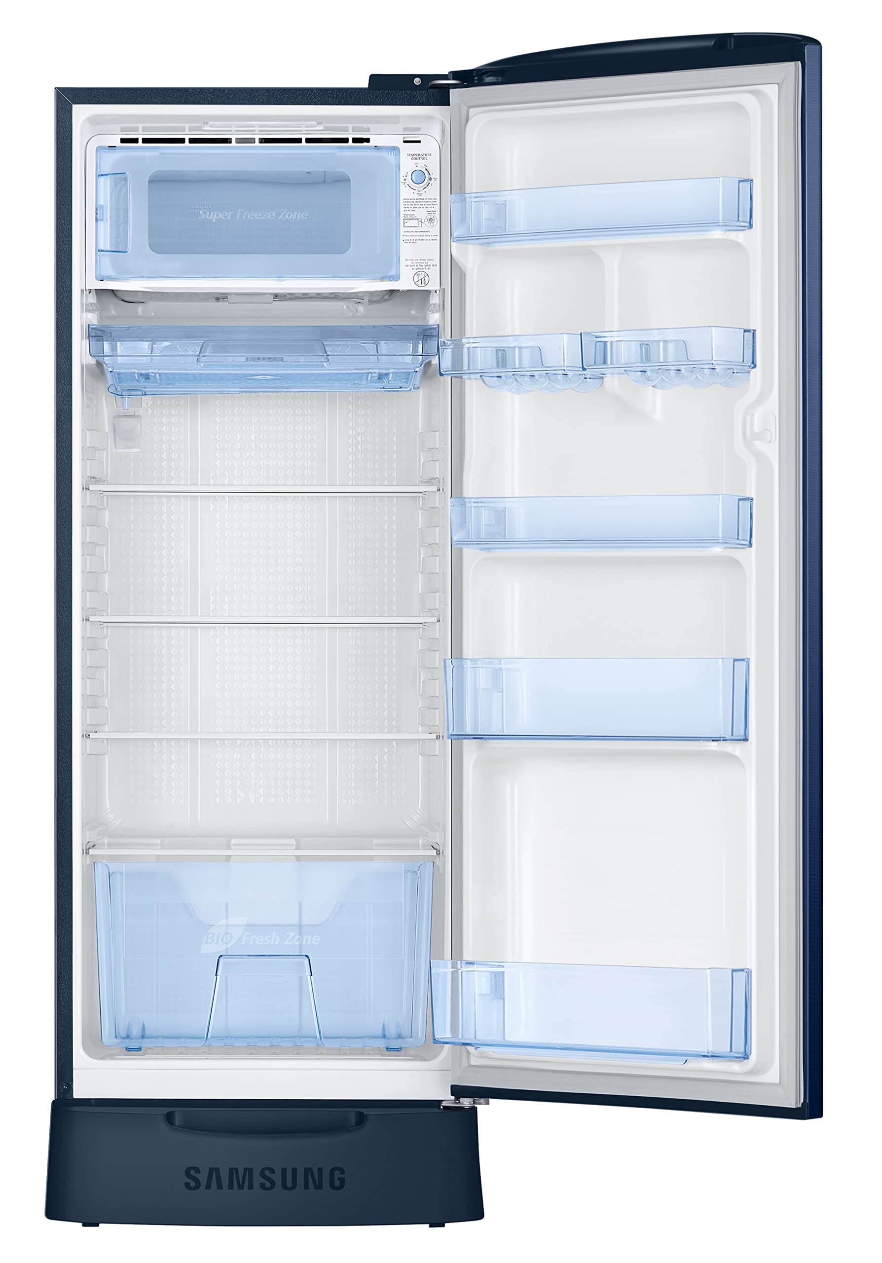 Samsung 223L 3 Star Inverter Direct-Cool Single Door Refrigerator Appliance (RR24C2823CU/NL,Camellia Blue) Base Stand Drawer 