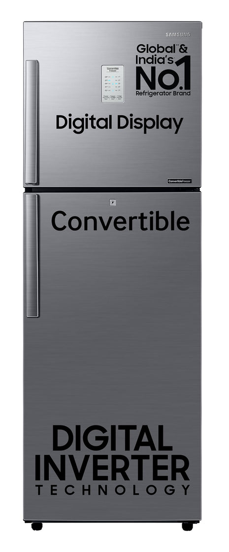 Samsung 236 L, 2 Star, Convertible, Digital Inverter with Display Frost Free Double Door Refrigerator (RT28C3922S9/HL, Silver, Refined Inox) 