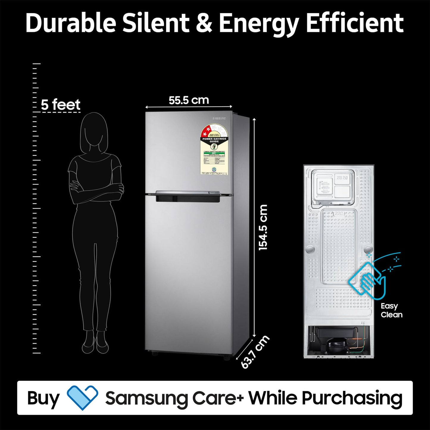 Samsung 236 L, 2 Star, Digital Inverter, Frost Free Double Door Refrigerator (RT28C3032GS/HL, Gray Silver) 
