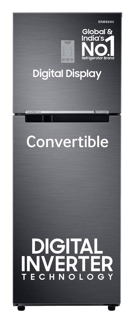 Samsung 236 L, 3 Star, Convertible, Digital Inverter with Display Frost Free Double Door Refrigerator (RT28C3733B1/HL, Black Matt) 