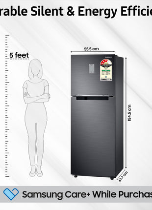 Samsung 236 L, 3 Star, Convertible, Digital Inverter with Display Frost Free Double Door Refrigerator (RT28C3733B1/HL, Black Matt) 