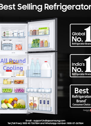 Samsung 236 L, 3 Star, Convertible, Digital Inverter with Display Frost Free Double Door Refrigerator (RT28C3733B1/HL, Black Matt) 