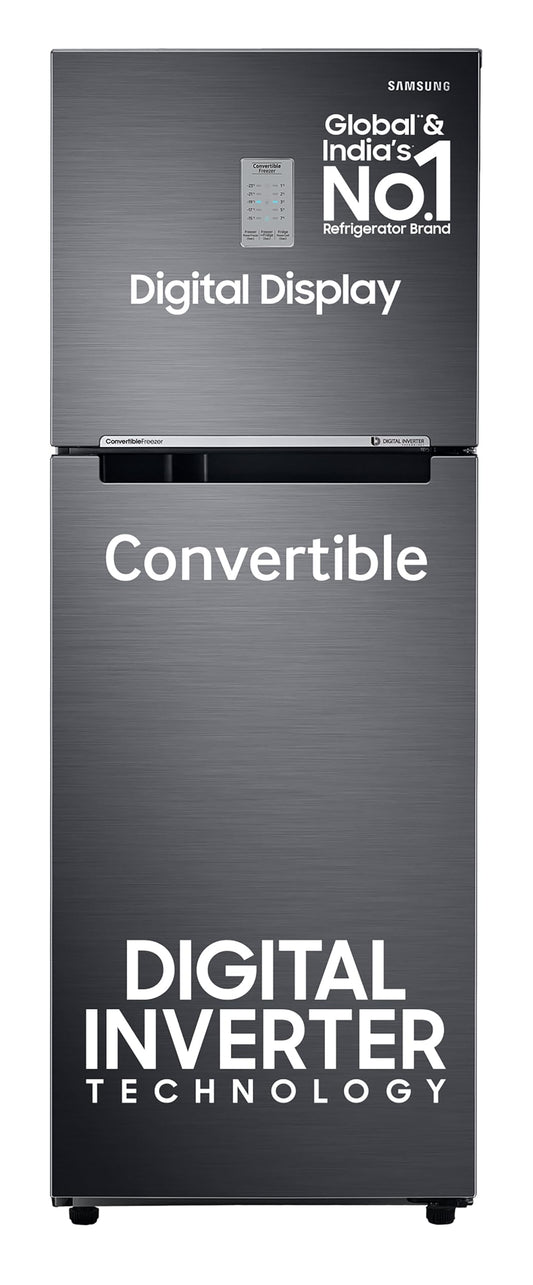Samsung 236 L, 3 Star, Convertible, Digital Inverter with Display Frost Free Double Door Refrigerator (RT28C3733B1/HL, Black Matt) 