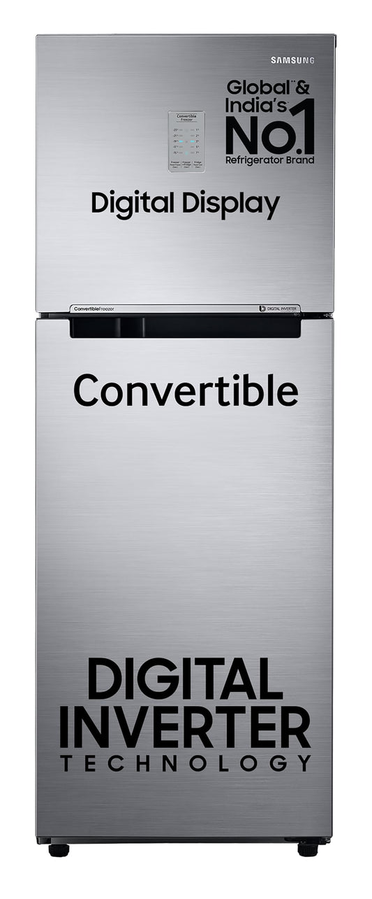 Samsung 236 L, 3 Star, Convertible, Digital Inverter with Display Frost Free Double Door Refrigerator (RT28C3733S8/HL, Silver, Elegant Inox) 