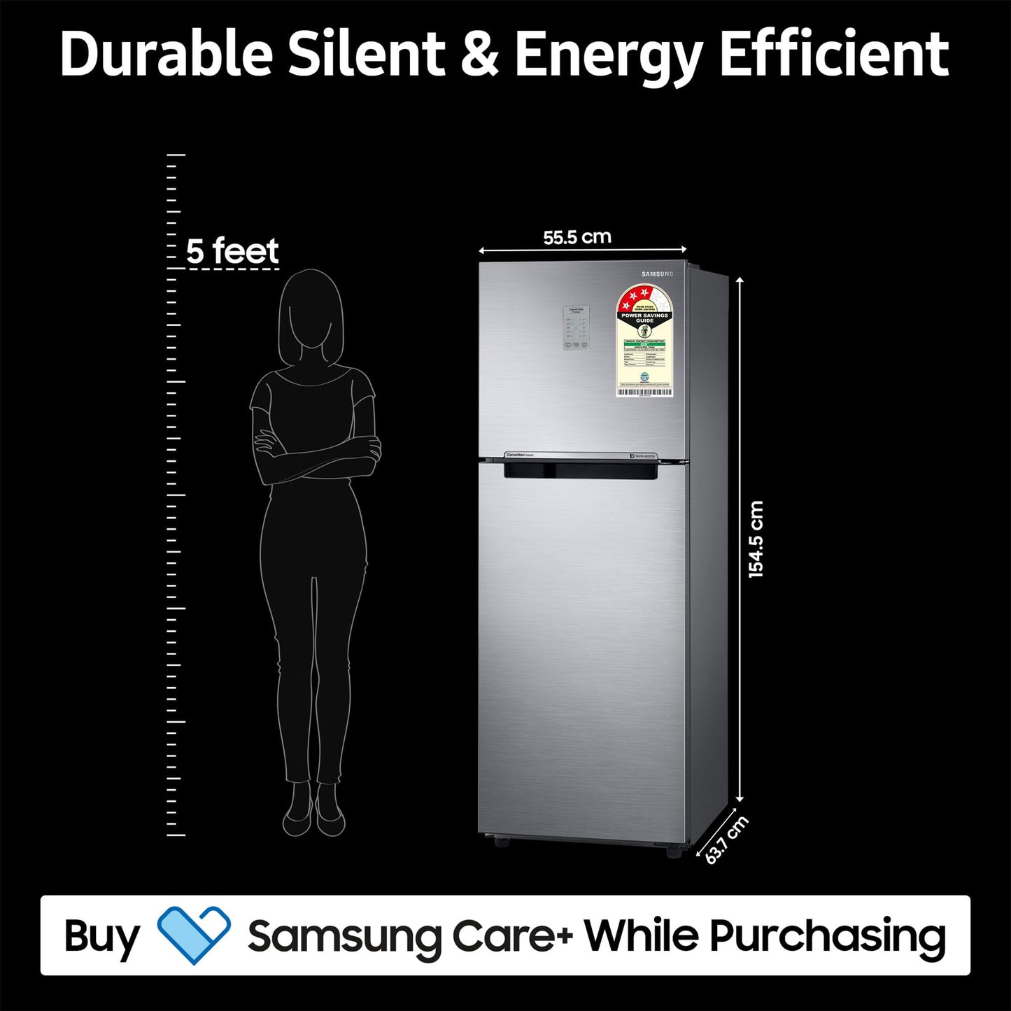 Samsung 236 L, 3 Star, Convertible, Digital Inverter with Display Frost Free Double Door Refrigerator (RT28C3733S8/HL, Silver, Elegant Inox) 