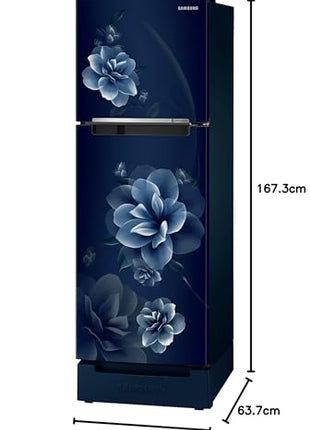 Samsung 236L 2 Star Inverter Frost-Free Double Door Refrigerator Appliance (RT28C3122CU/HL,Camellia Blue), Base Stand Drawer 