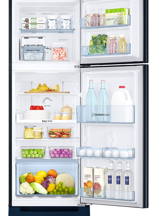 Samsung 236L 2 Star Inverter Frost-Free Double Door Refrigerator Appliance (RT28C3122CU/HL,Camellia Blue), Base Stand Drawer 