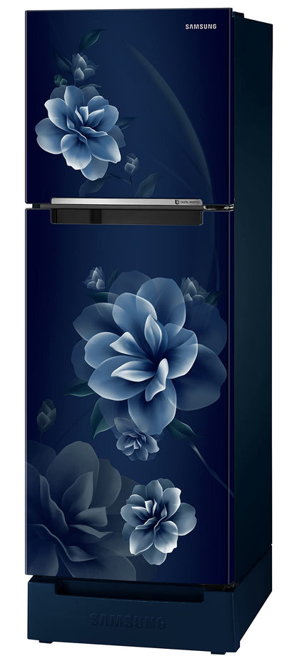 Samsung 236L 2 Star Inverter Frost-Free Double Door Refrigerator Appliance (RT28C3122CU/HL,Camellia Blue), Base Stand Drawer 
