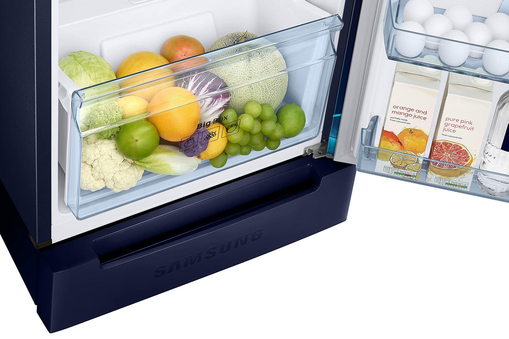 Samsung 236L 2 Star Inverter Frost-Free Double Door Refrigerator Appliance (RT28C31429U/HL,Paradise Bloom Blue), Base Stand Drawer 