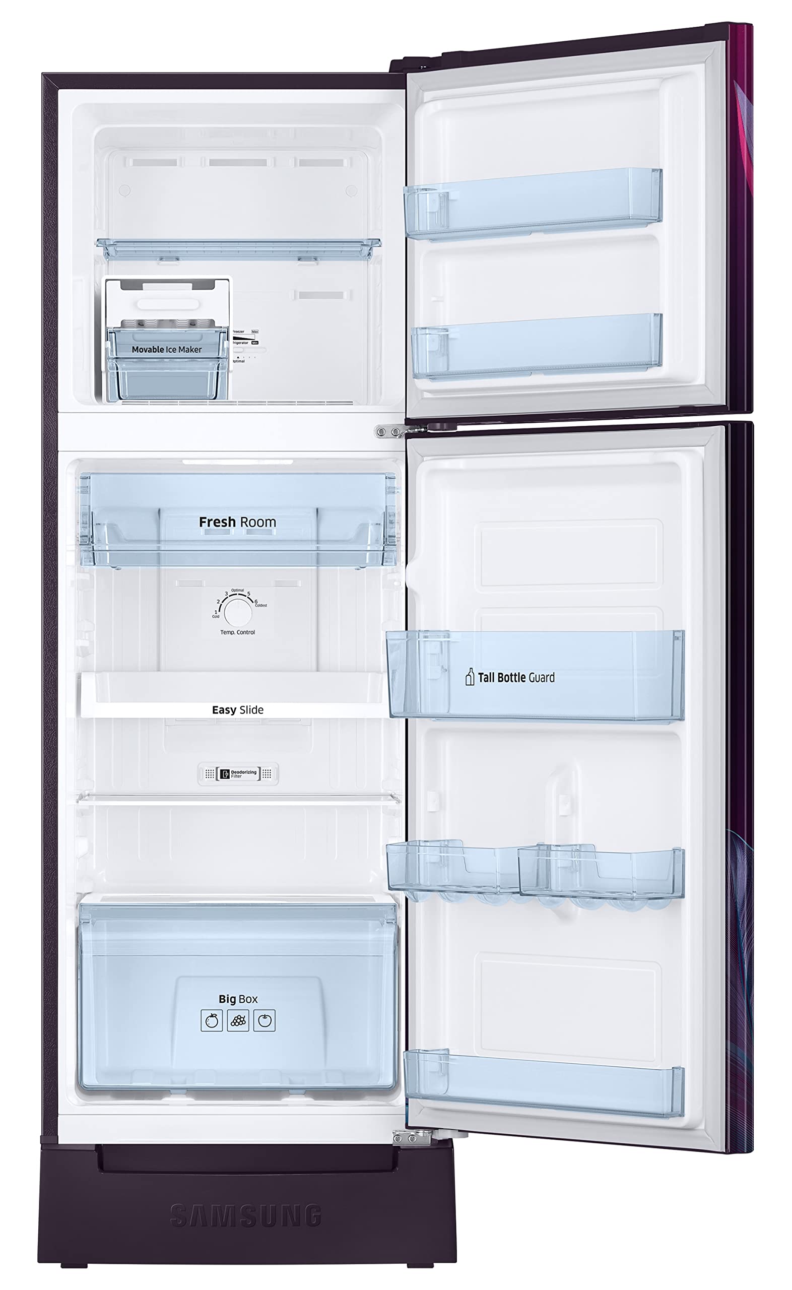 Samsung 236L 2 Star Inverter Frost-Free Double Door Refrigerator (RT28C31429R/HL,Paradise Bloom Purple) Base Stand Drawer 