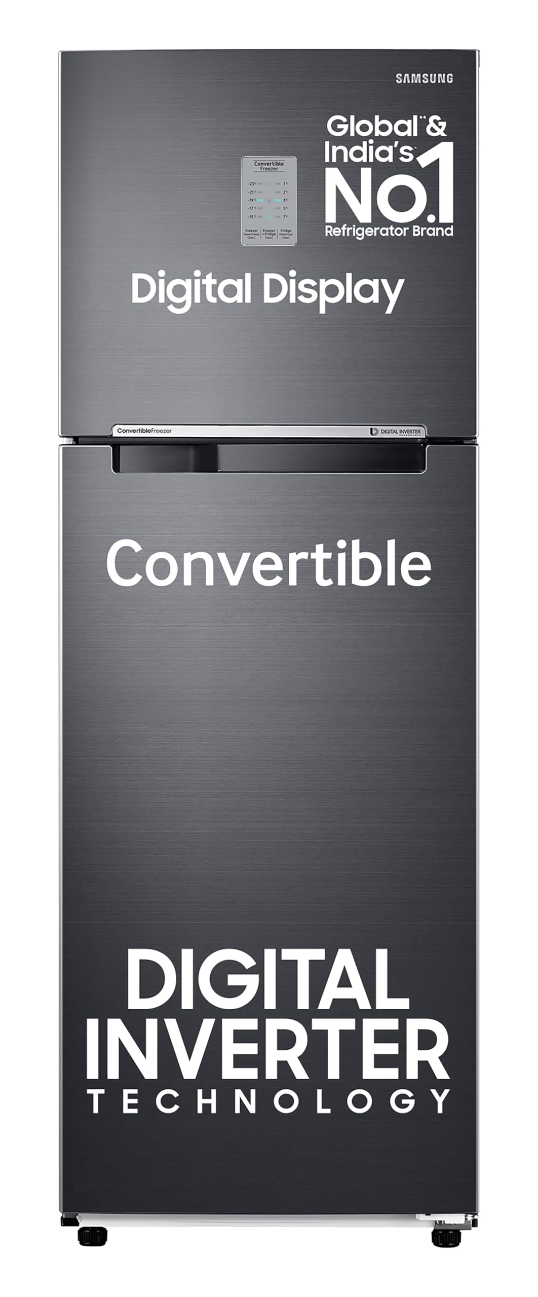 Samsung 256 L, 3 Star, Convertible, Digital Inverter with Display Frost Free Double Door Refrigerator (RT30C3733BX/HL, Luxe Black) 