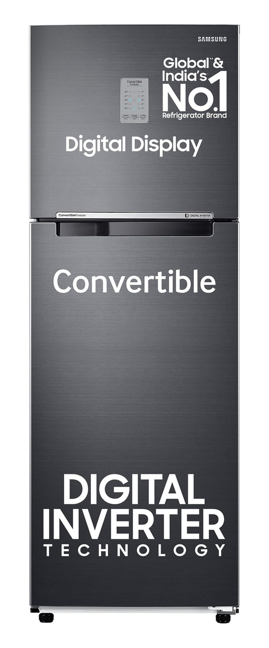 Samsung 256 L, 3 Star, Convertible, Digital Inverter with Display Frost Free Double Door Refrigerator (RT30C3733BX/HL, Luxe Black) 