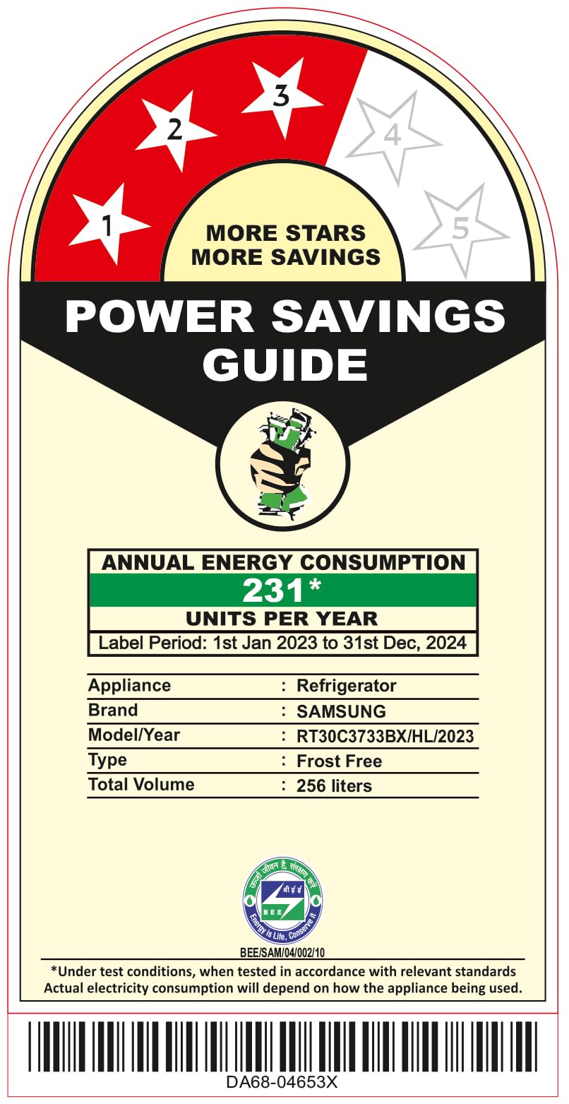 Samsung 256 L, 3 Star, Convertible, Digital Inverter with Display Frost Free Double Door Refrigerator (RT30C3733BX/HL, Luxe Black) 