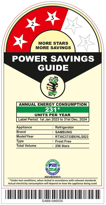 Samsung 256 L, 3 Star, Convertible, Digital Inverter with Display Frost Free Double Door Refrigerator (RT30C3733BX/HL, Luxe Black) 