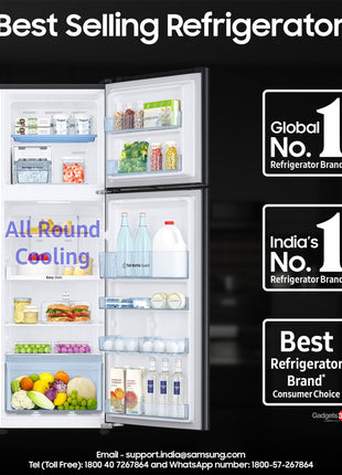 Samsung 256 L, 3 Star, Convertible, Digital Inverter with Display Frost Free Double Door Refrigerator (RT30C3733BX/HL, Luxe Black) 