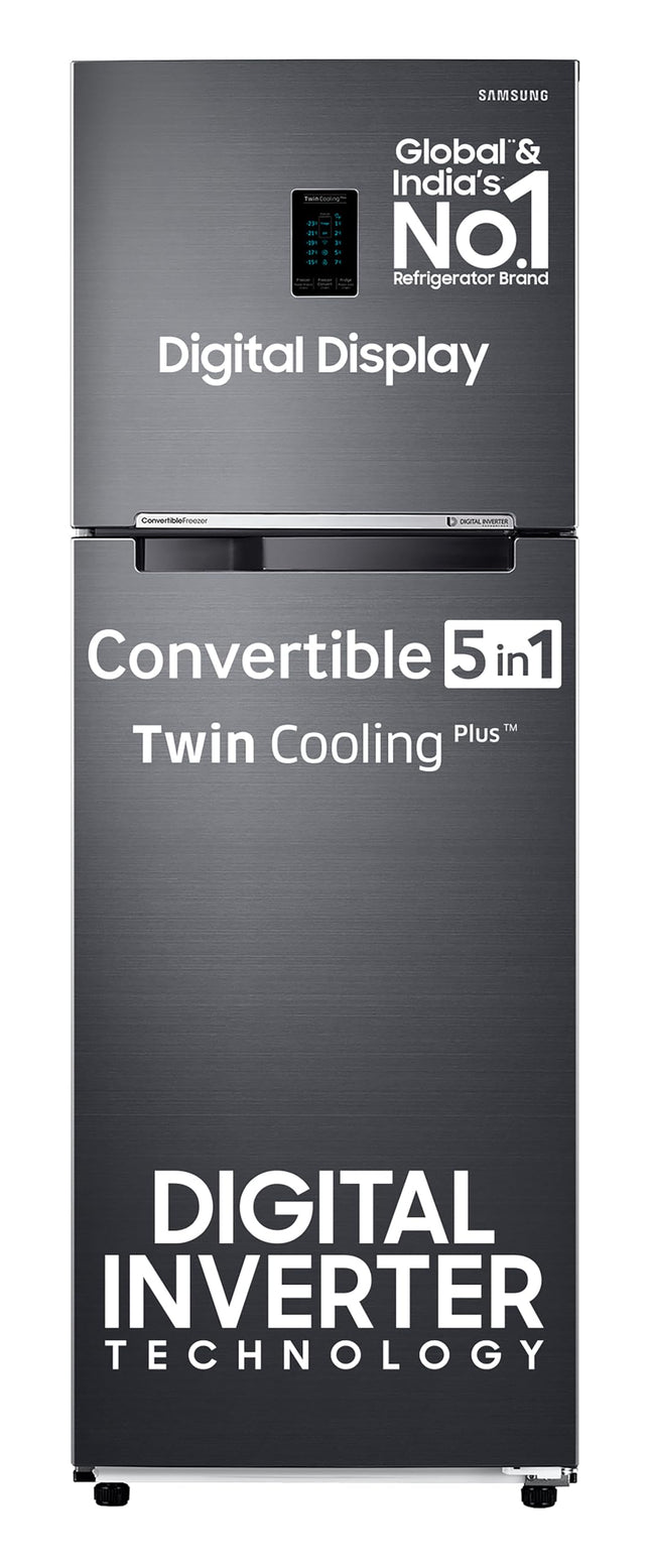 Samsung 322 L, 3 Star, Convertible 5-in-1 Digital Inverter with Display Frost Free Double Door Refrigerator (RT37C4523B1/HL, Black Matt) 