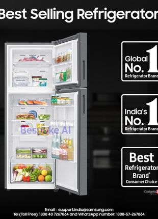 Samsung 330 L, 2 Star, Convertible 5-in-1, Digital Inverter, Frost Free Double Door, WiFi Enabled Bespoke AI Refrigerator (RT34DG5A2BSLHL, Real Steel, Silver) 