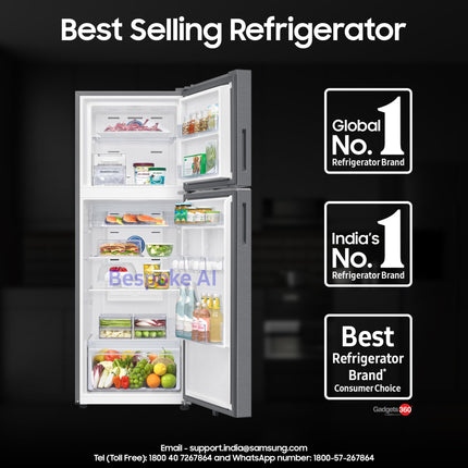 Samsung 330 L, 2 Star, Convertible 5-in-1, Digital Inverter, Frost Free Double Door, WiFi Enabled Bespoke AI Refrigerator (RT34DG5A2BSLHL, Real Steel, Silver) 