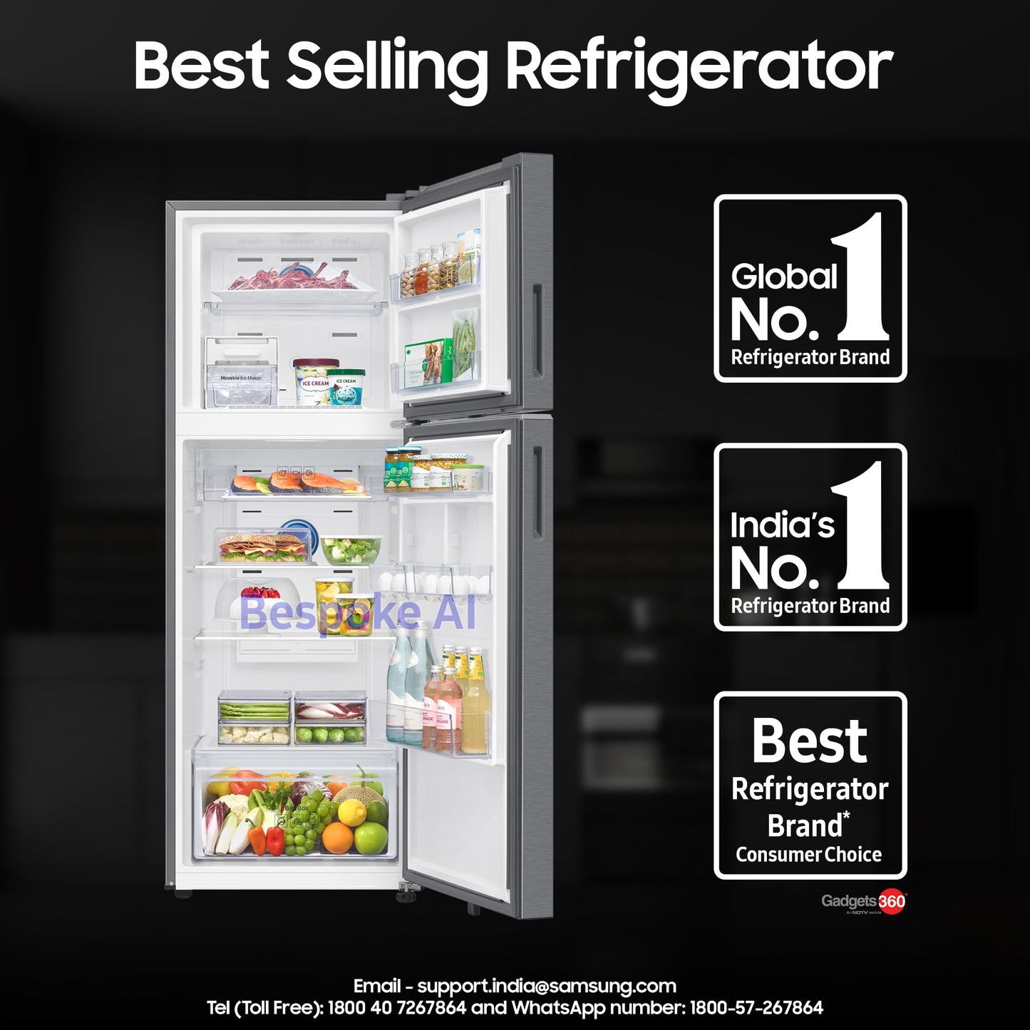Samsung 330 L, 2 Star, Convertible 5-in-1, Digital Inverter, Frost Free Double Door, WiFi Enabled Bespoke AI Refrigerator (RT34DG5A2BSLHL, Real Steel, Silver) 