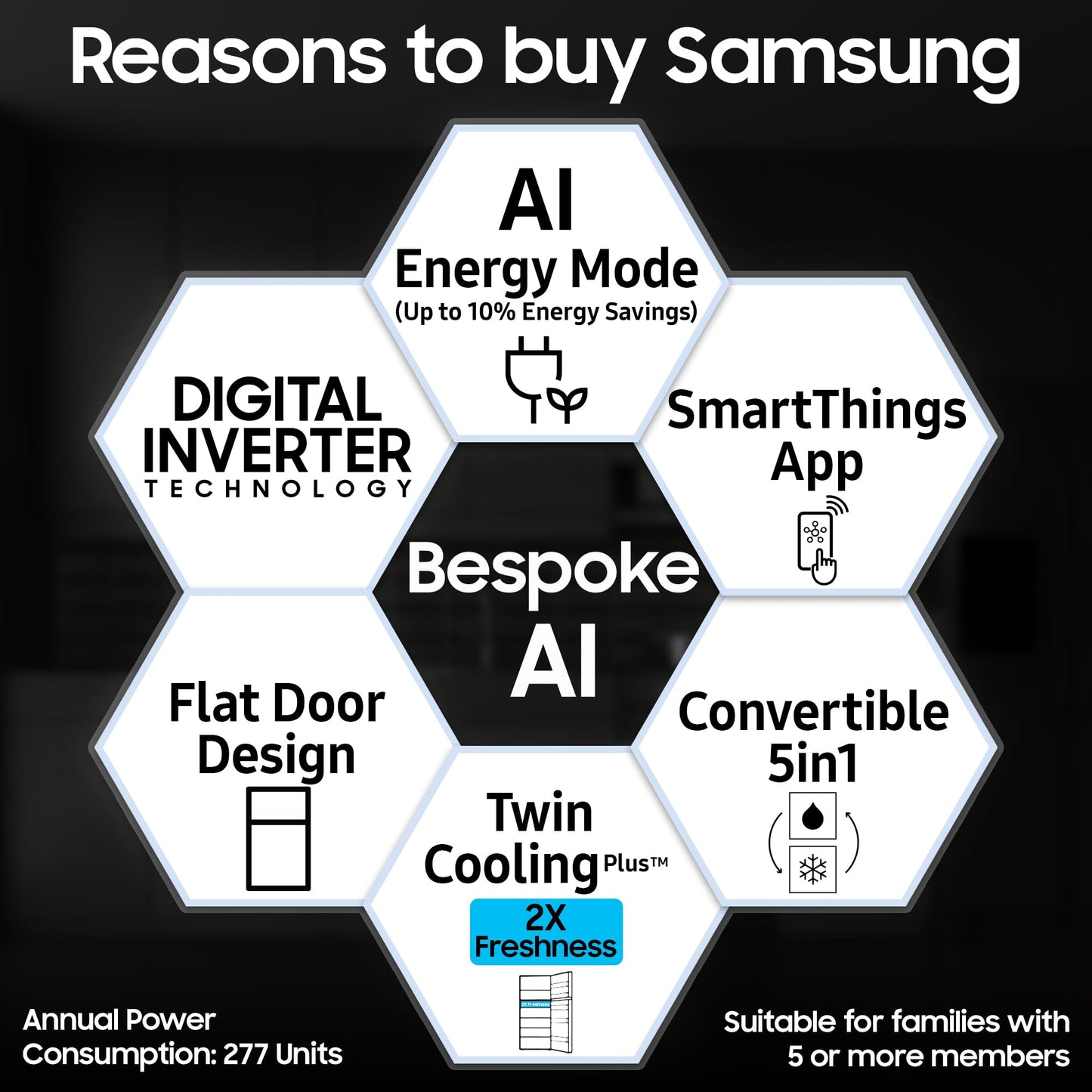 Samsung 330 L, 2 Star, Convertible 5-in-1, Digital Inverter, Frost Free Double Door, WiFi Enabled Bespoke AI Refrigerator (RT34DG5A2BSLHL, Real Steel, Silver) 